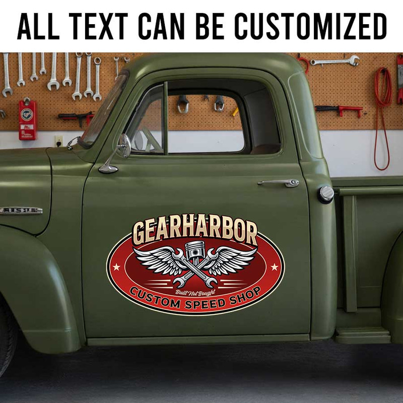 personalized custom speed shop sign decal hot rod decal piston and wrench lettering sticker 14182 - Image 2