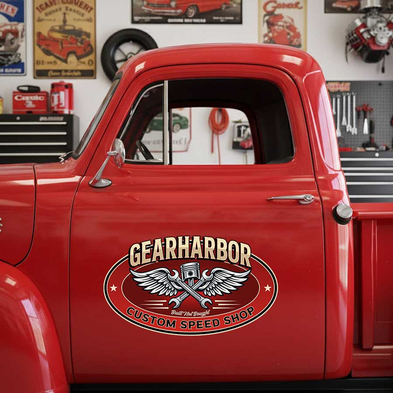 personalized custom speed shop sign decal hot rod decal piston and wrench lettering sticker 14182 - Image 3