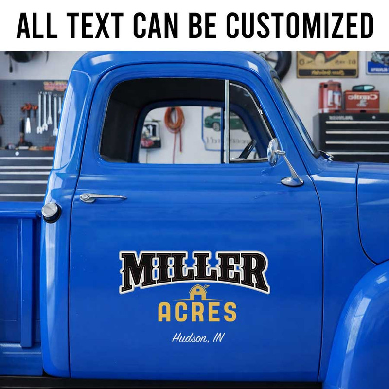 Custom Miller Acres Farm Name Truck Door Decal with Location Text for Agricultural Businesses and Ranch Trucks sticker 14190 - Image 2