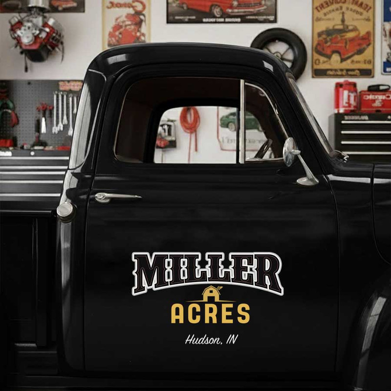 Custom Miller Acres Farm Name Truck Door Decal with Location Text for Agricultural Businesses and Ranch Trucks sticker 14190 - Image 3