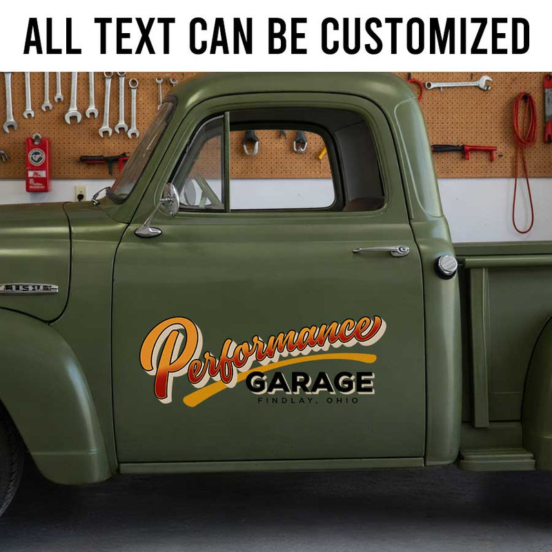 Personalized Performance Garage Vintage Script Truck Door Decal with Custom City for Hot Rod Shops and Mechanics sticker 14194 - Image 2