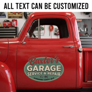Custom Vintage Garage Service & Repair Truck Door Decal with Custom Name and Location for Mechanics piston logo sticker 14195