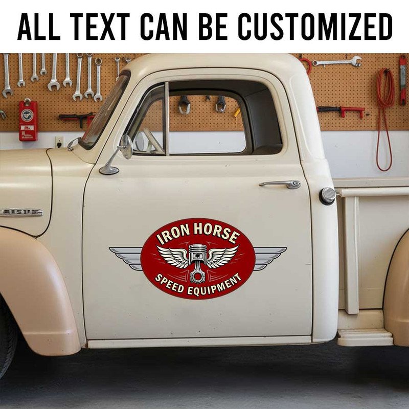 Custom Iron Horse Speed Equipment Vintage Speed Shop Style Truck Door Decal for Hot Rod Builders and Garage Trucks piston logo sticker 14198 - Image 2