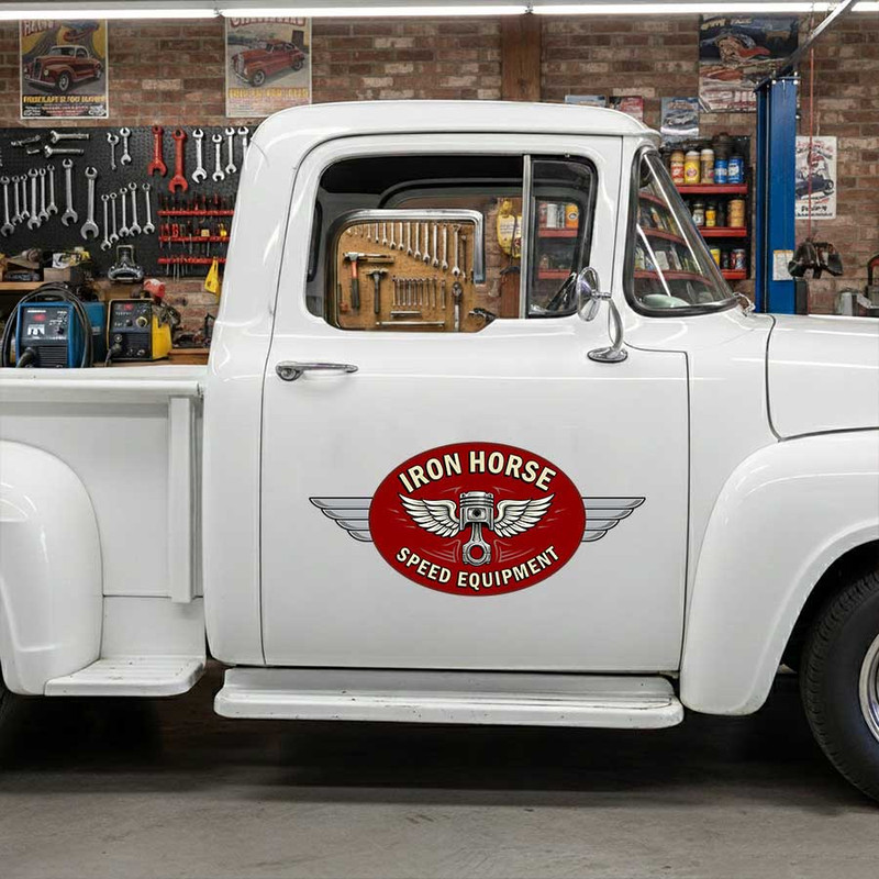 Custom Iron Horse Speed Equipment Vintage Speed Shop Style Truck Door Decal for Hot Rod Builders and Garage Trucks piston logo sticker 14198 - Image 3
