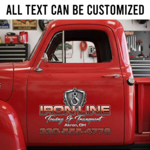 Personalized Iron Line Towing Service Truck Door Logo Decal with Hook Emblem for Tow Operators and Transport Businesses sticker 14199