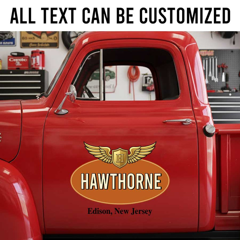 Personalized Classic Winged Emblem Car Door Decal with Custom Location for Vintage Truck Owners sticker 14200 - Image 2
