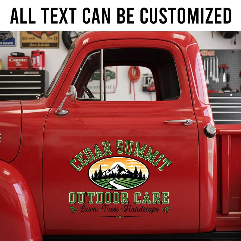Personalized Landscaping Business Vehicle Decal ? Custom Outdoor Care Logo with Mountain and Lawn Design sticker 14203 - Image 2