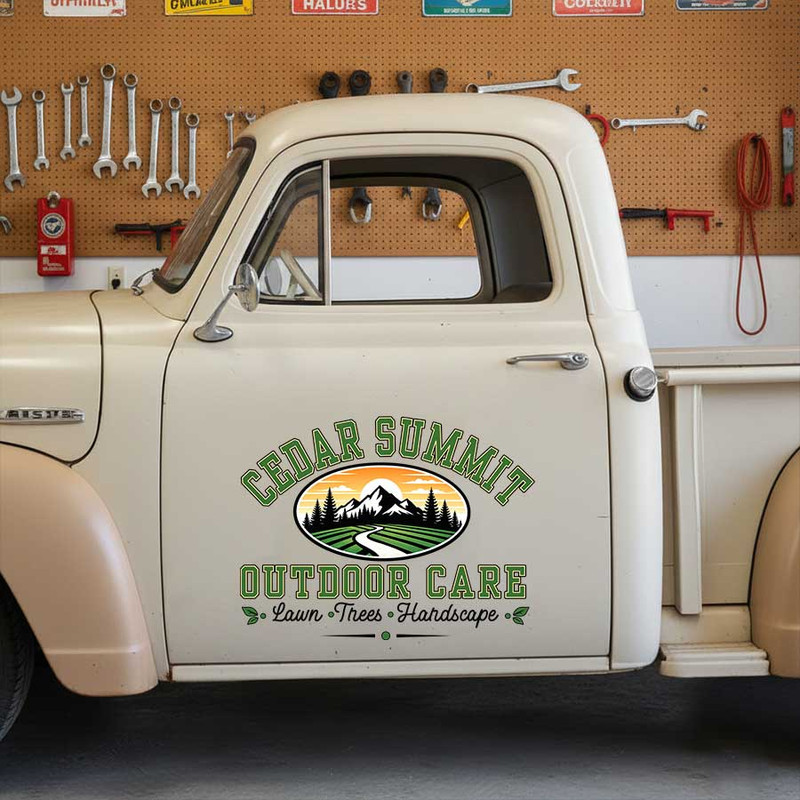 Personalized Landscaping Business Vehicle Decal ? Custom Outdoor Care Logo with Mountain and Lawn Design sticker 14203 - Image 3