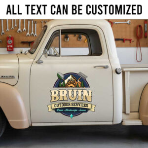 Personalized Outdoor Services Truck Decal Vintage Bear Logo Custom Business Name Lawn Landscape Snow Removal Lettering sticker 14204