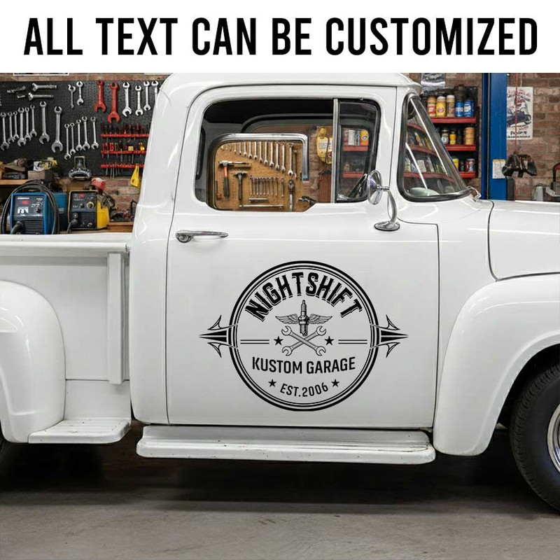 Personalized Custom Garage Car Decal ? Vintage Kustom Garage Logo with Tools and Classic Badge Design sticker 14205 - Image 2
