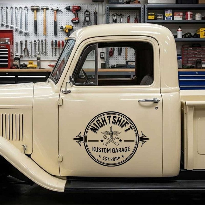 Personalized Custom Garage Car Decal ? Vintage Kustom Garage Logo with Tools and Classic Badge Design sticker 14205 - Image 3