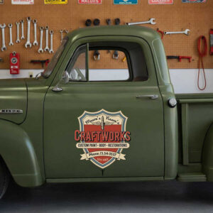 Personalized Auto Paint & Body Shop Car Lettering ? Classic Badge Style Logo for Custom Garage Branding sticker 14206