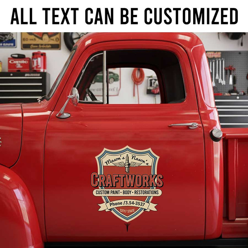 Personalized Auto Paint & Body Shop Car Lettering ? Classic Badge Style Logo for Custom Garage Branding sticker 14206 - Image 2