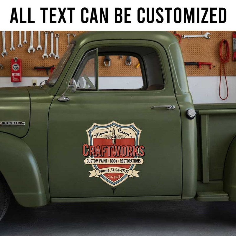 Personalized Auto Paint & Body Shop Car Lettering ? Classic Badge Style Logo for Custom Garage Branding sticker 14206 - Image 3