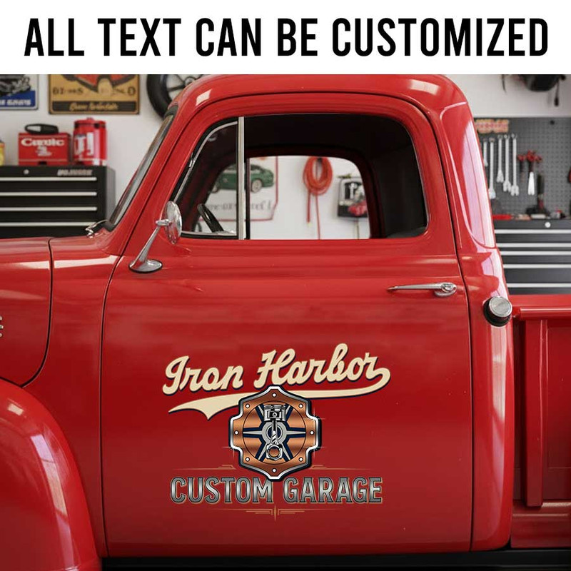 Personalized Custom Garage Car Decal ? Vintage Iron Harbor Logo with Piston Emblem for Auto Shops sticker 14219 - Image 2
