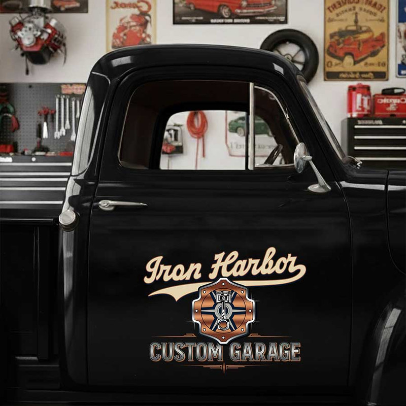 Personalized Custom Garage Car Decal ? Vintage Iron Harbor Logo with Piston Emblem for Auto Shops sticker 14219 - Image 3