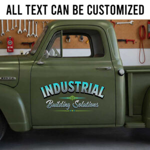Personalized Vintage Industrial Building Solutions Truck Door Decal for Construction Companies sticker 14221