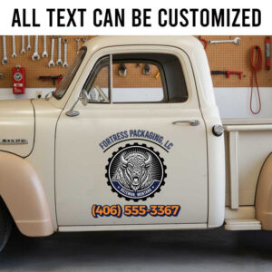 Personalized Industrial Packaging Company Truck Door Decal with Bison Badge sticker 14234