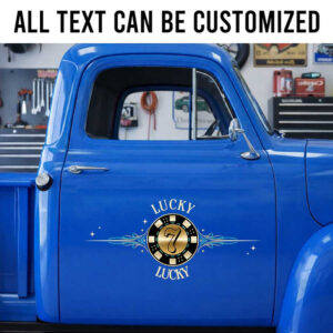 Personalized Lucky 7 Truck Door Decal in Retro Casino Pinstripe Style sticker 14237
