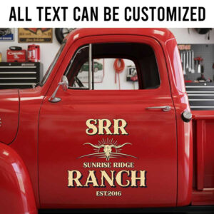 Custom Ranch Name Vehicle Decal with Longhorn Skull and Rustic Western Typography sticker 14241