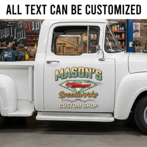 Personalized Speedworks Custom Shop Truck Door Decal with Custom Name and Classic Car Artwork sticker 14250