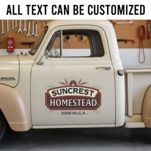 Personalized Farmhouse Style Door Decal with Custom Homestead Name and Heritage Emblem sticker 14255