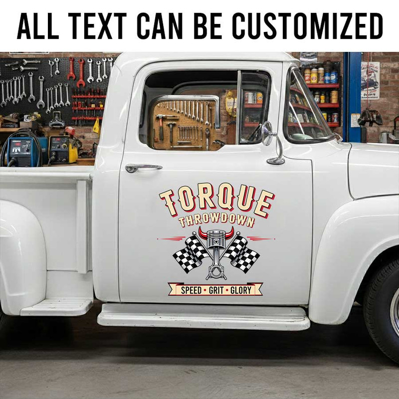 Personalized Torque Throwdown Truck Door Decal with Custom Name and Racing Piston Graphic sticker 14256 - Image 2