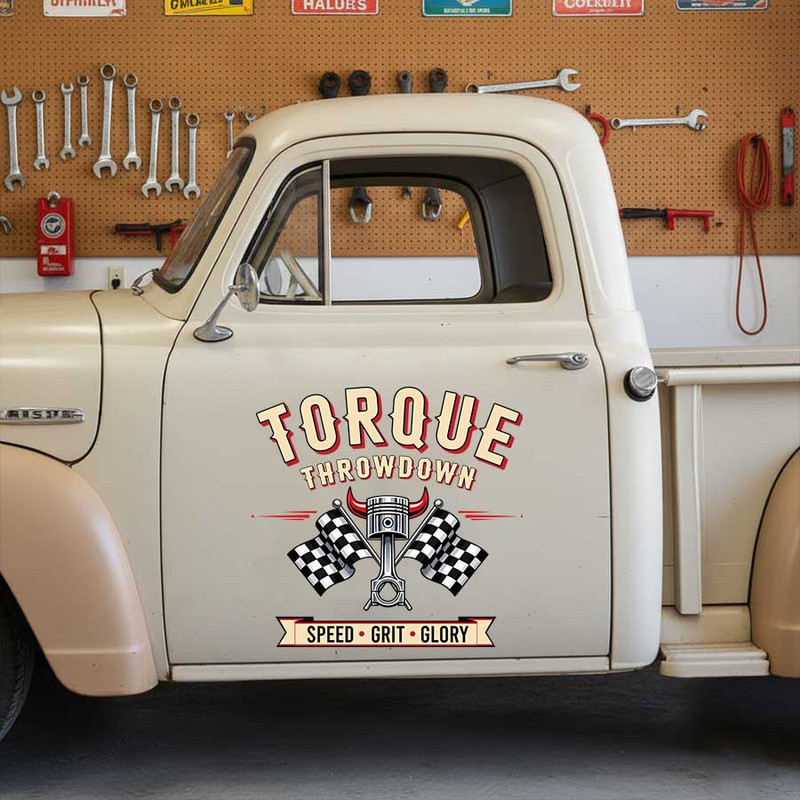 Personalized Torque Throwdown Truck Door Decal with Custom Name and Racing Piston Graphic sticker 14256 - Image 3
