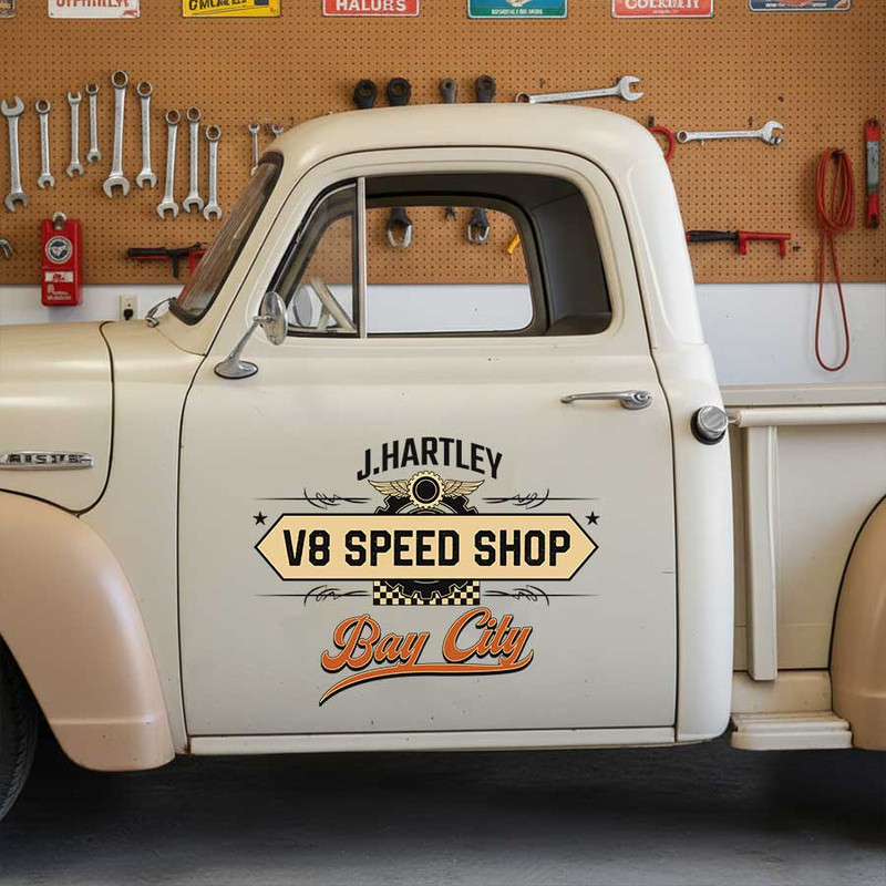 Personalized Speed Shop Door Decal for Hot Rod Builders Mechanics and Shop Trucks sticker 14261 - Image 3