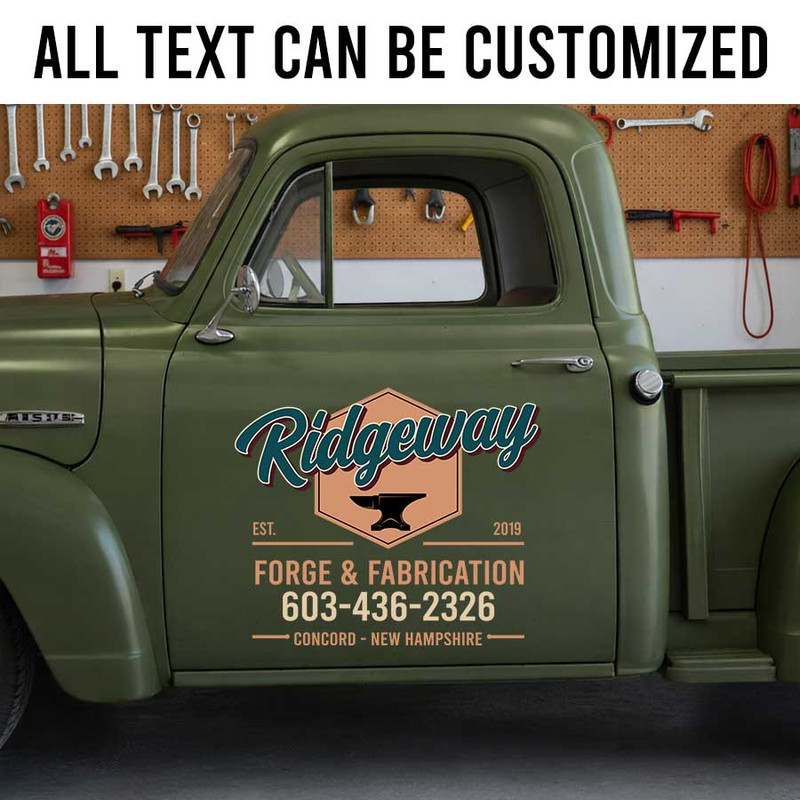 Custom Blacksmith Shop Vehicle Lettering for Metal Fabrication and Welding Businesses sticker 14264