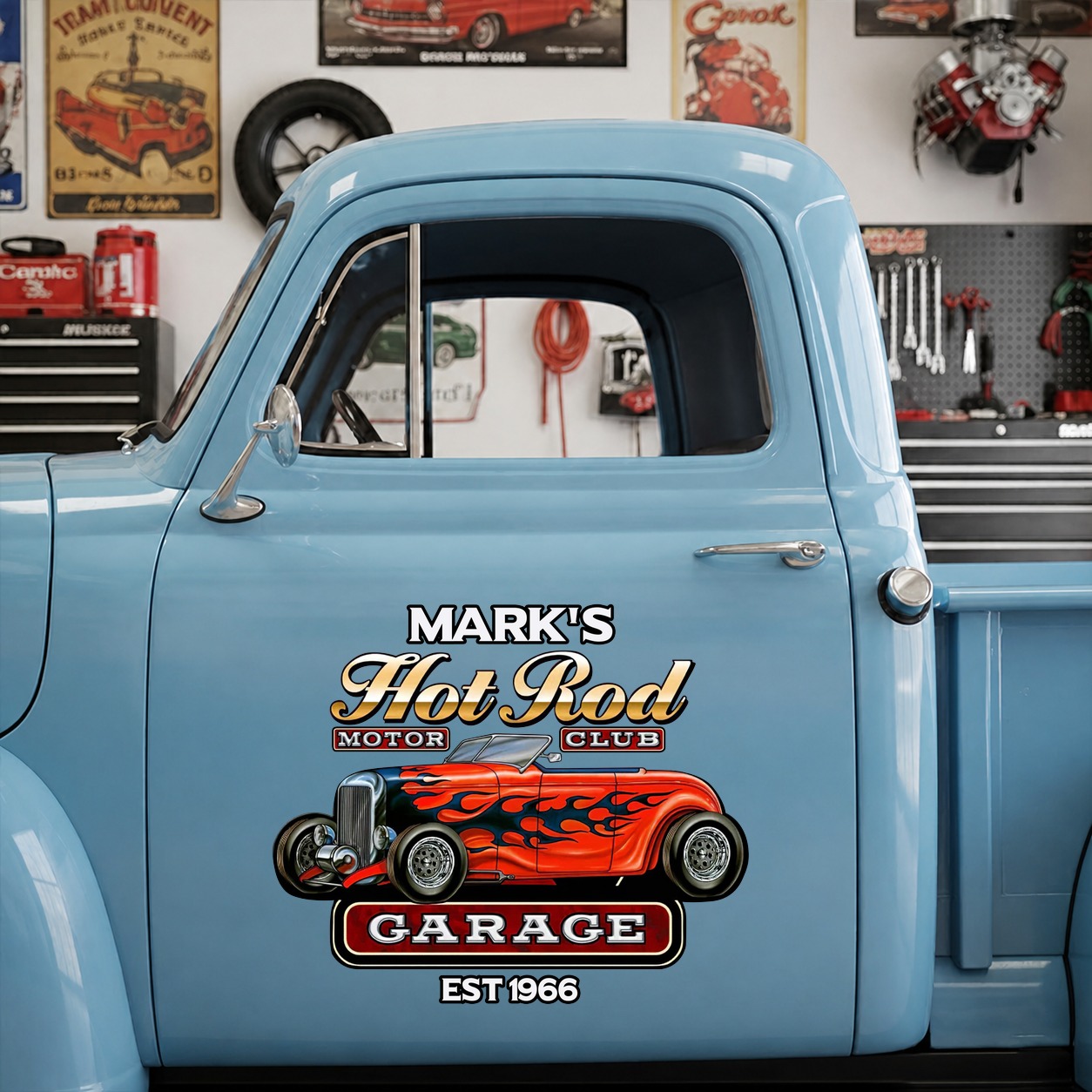 personalized hot rod garage | speed shop | kustom kultrure | old school vinyl stickers 09498 - Image 7