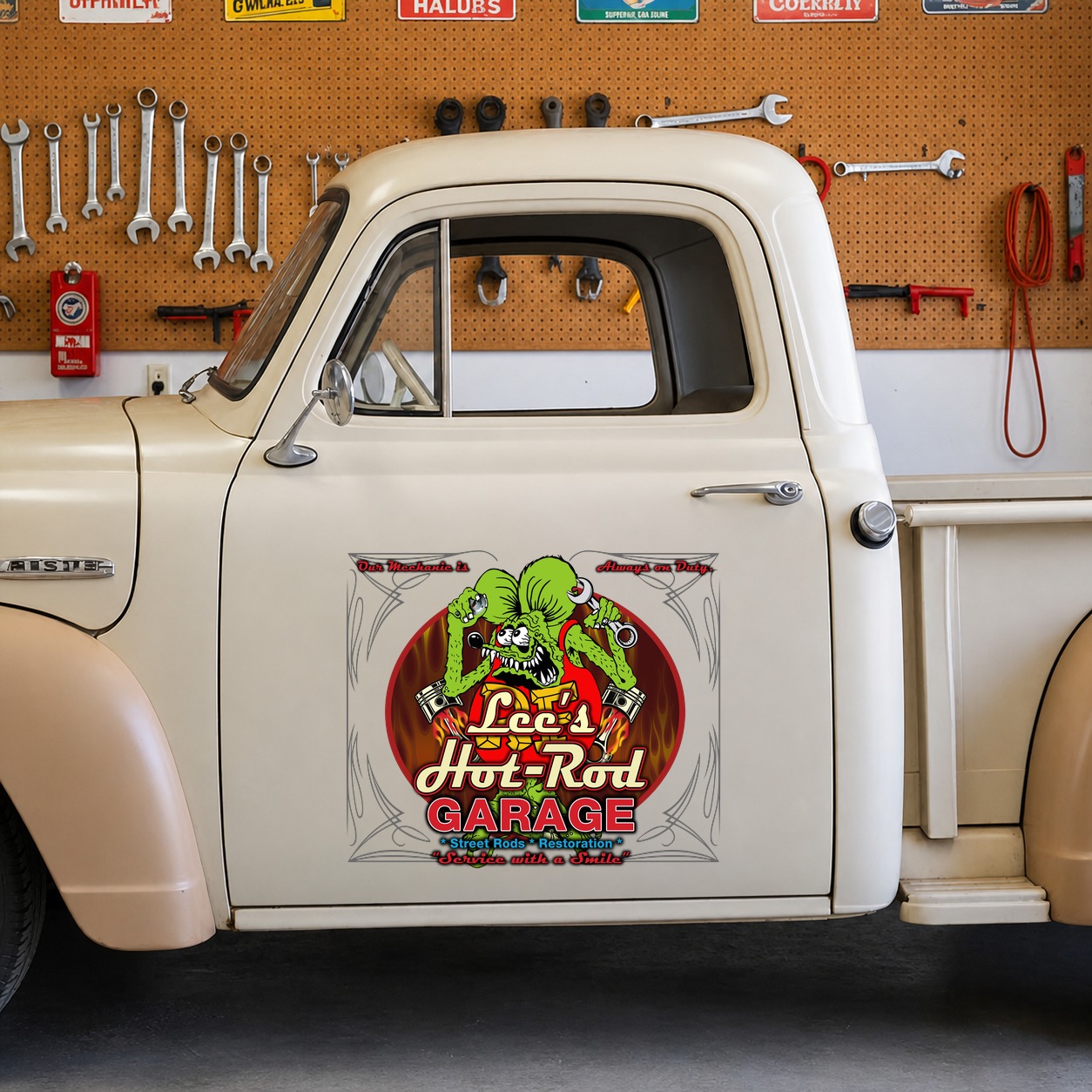personalized hot rod garage | speed shop | kustom kultrure | old school vinyl stickers 09528 - Image 6