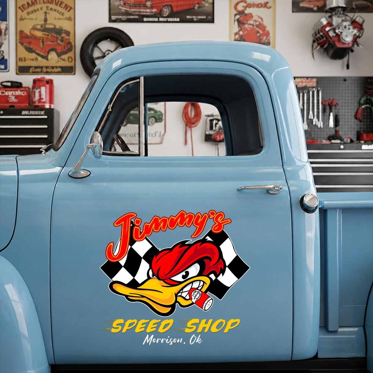 personalized hot rod garage | speed shop | kustom kultrure | old school vinyl stickers 09545 - Image 11