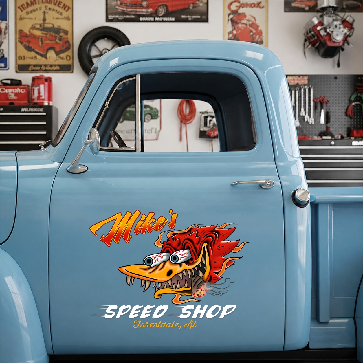 personalized hot rod garage | speed shop | kustom kultrure | old school vinyl stickers 09548 - Image 6