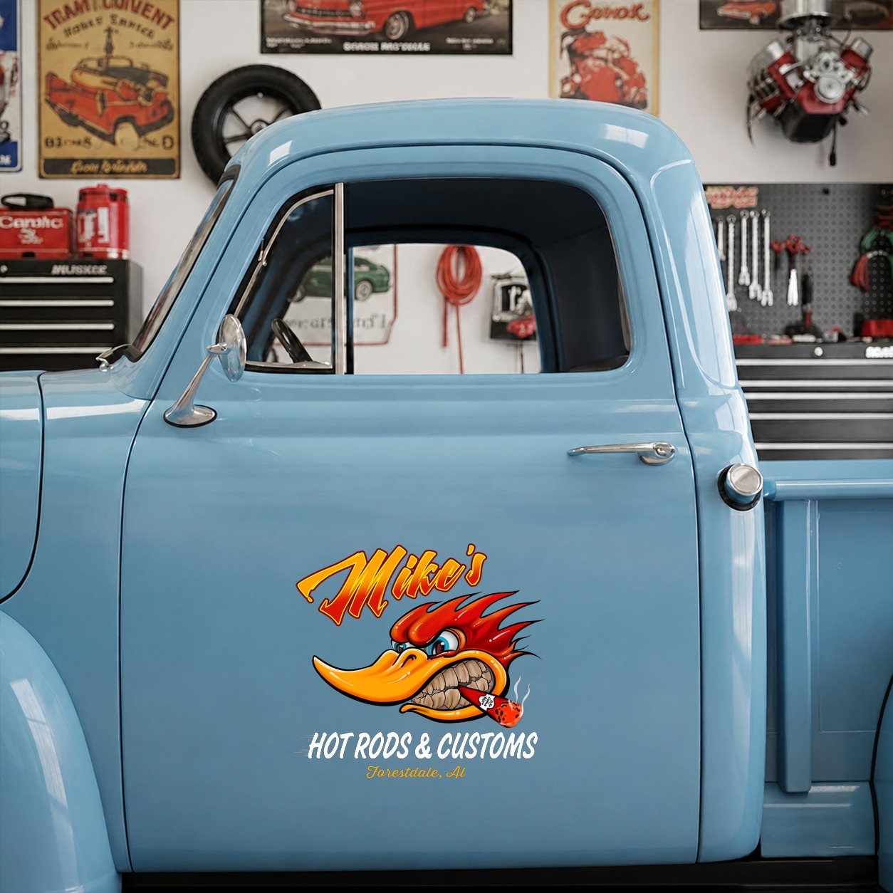 personalized hot rod garage | speed shop vinyl stickers 09592 - Image 8