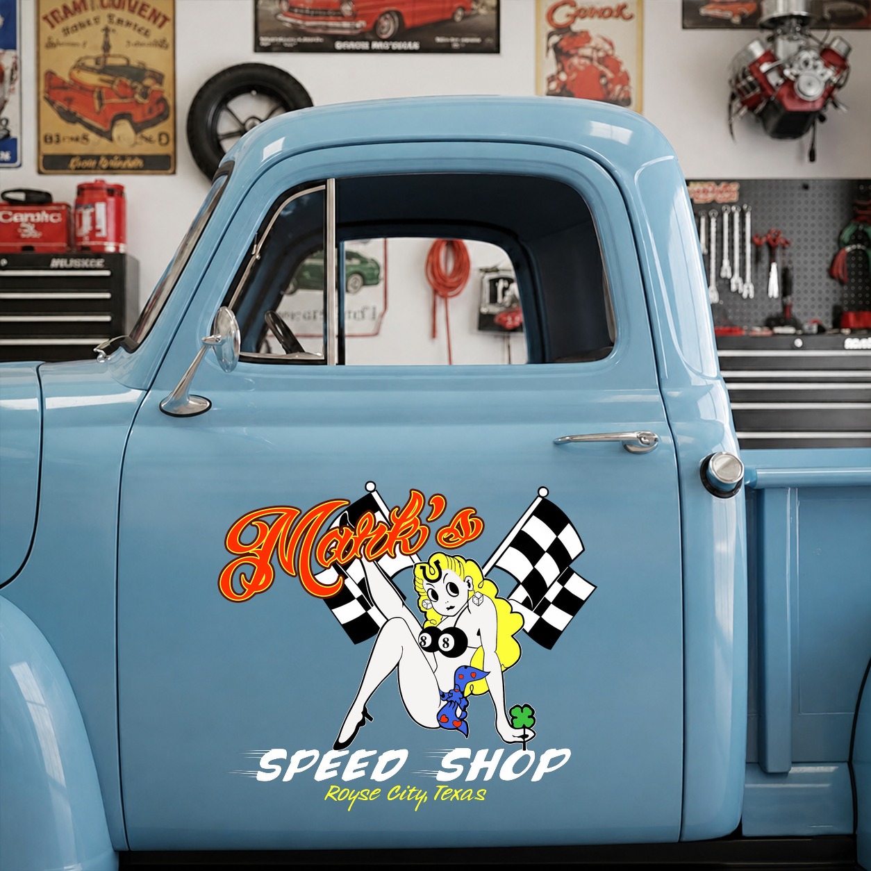 personalized hot rod garage | speed shop | kustom kultrure | old school vinyl stickers 09619 - Image 6