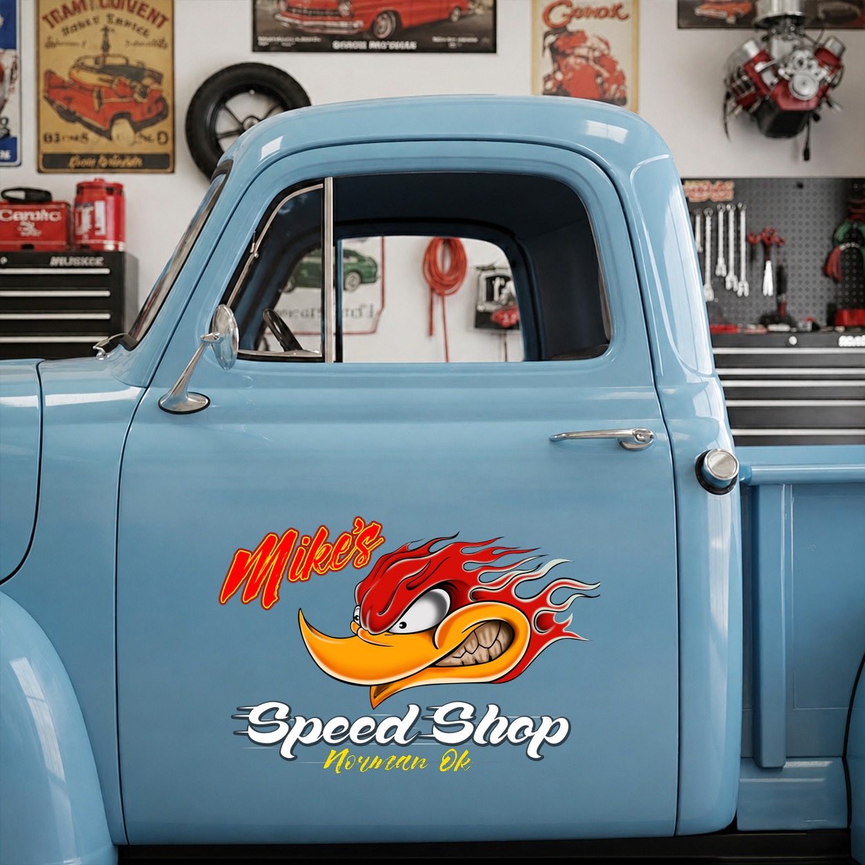 personalized hot rod garage | speed shop | kustom kultrure | old school vinyl stickers 09636 - Image 6