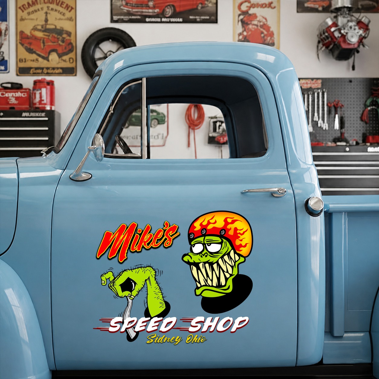 personalized hot rod garage | speed shop | kustom kultrure | old school vinyl stickers 09640 - Image 6