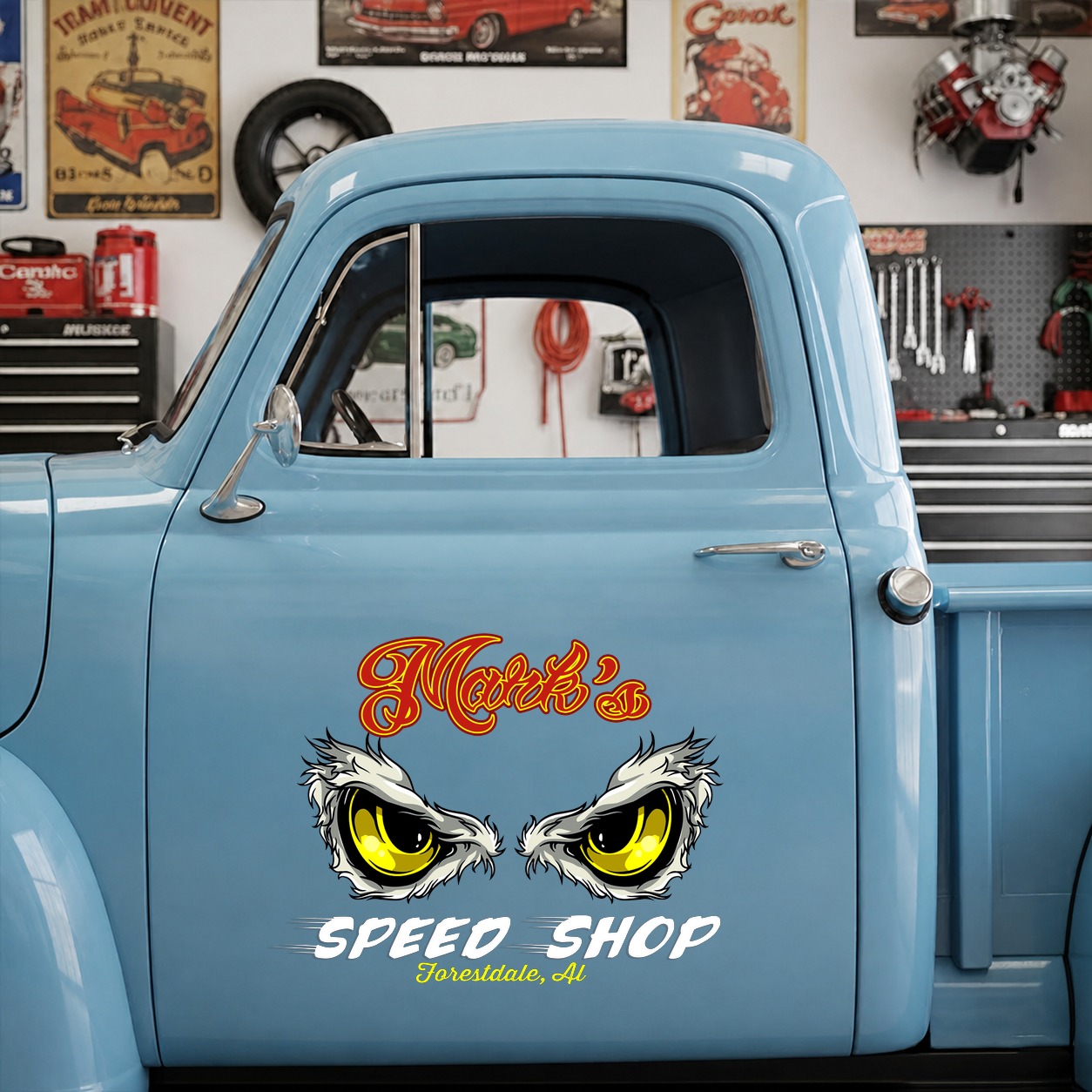 personalized EAGLE EYES HOT ROD | speed shop | rat rod vinyl stickers 09662 - Image 6