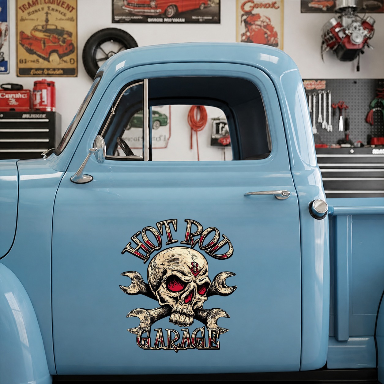 personalized hot rod garage | skull | speed shop vinyl stickers 09675 - Image 7