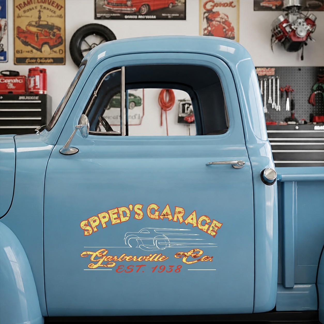 personalized pinstripe hot rod garage | kustom | rat rod vinyl stickers 09687 - Image 6