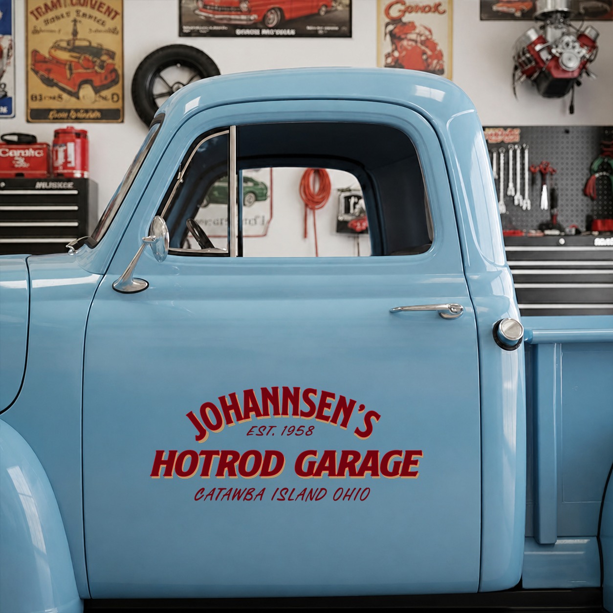 personalized hot rod garage | speed shop | rat rod vinyl stickers 09722 - Image 6