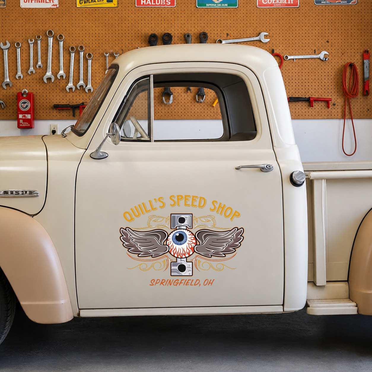 personalized hot rod garage | eye balls | kustom kulture | pinstripe speed shop set 02 vinyl stickers 09733 - Image 8