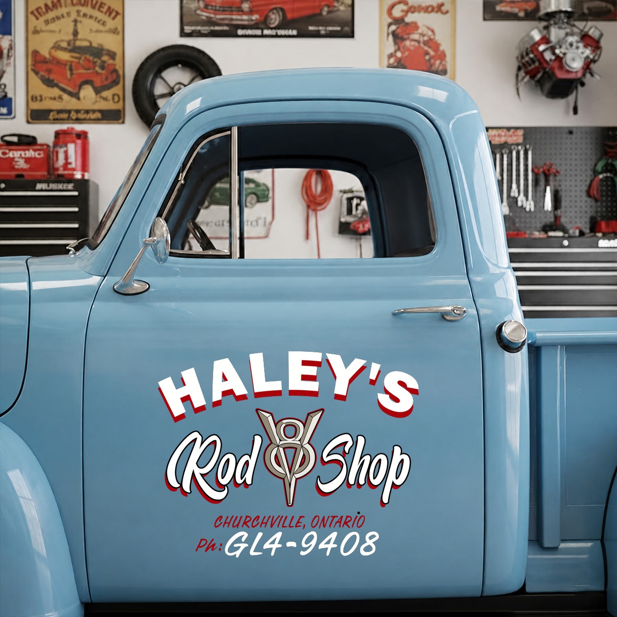 personalized pinstripe | hot rod garage | V8 | rod shop vinyl stickers 09741 - Image 5