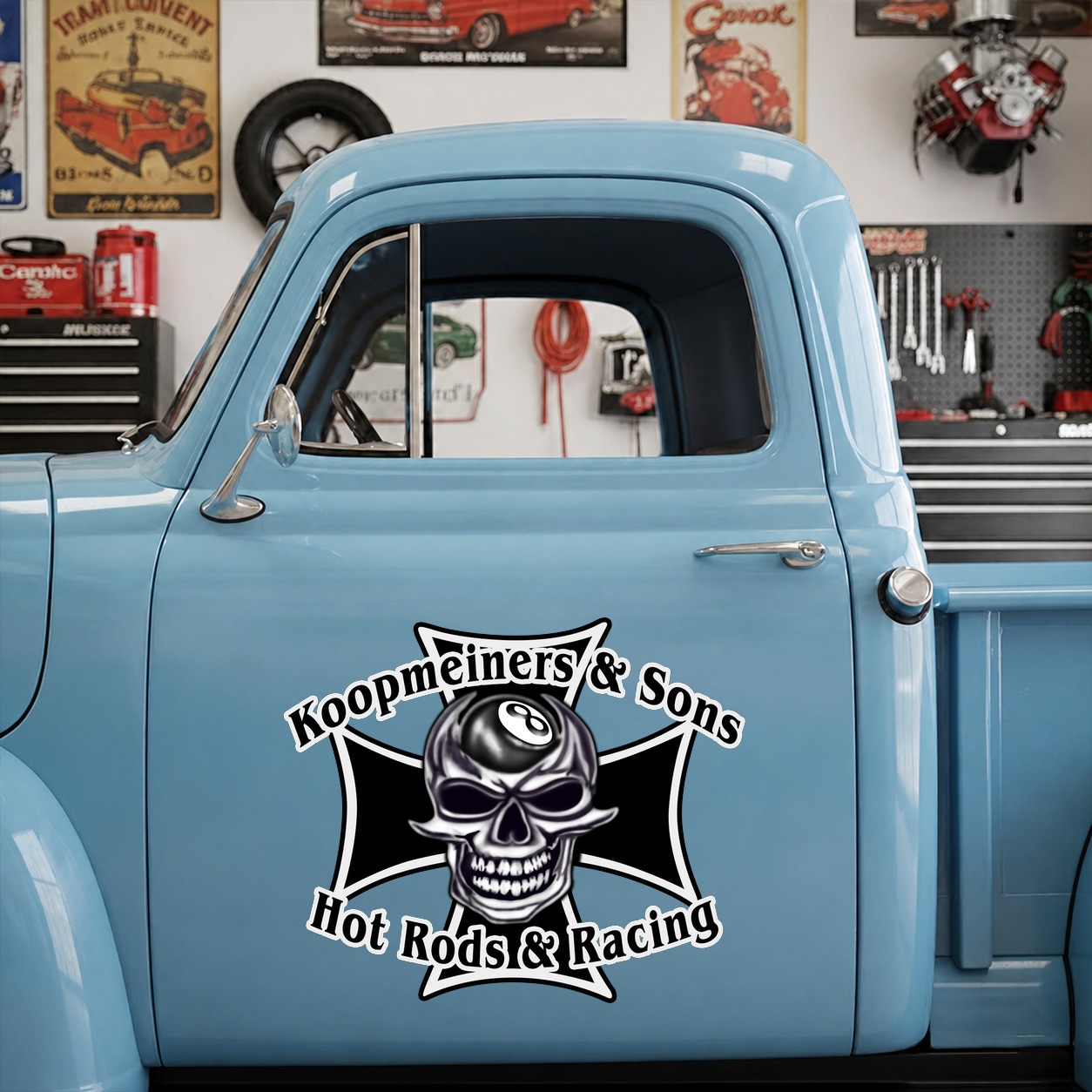 personalized hot rod garage | iron cross | hot rod and racing set 02 vinyl stickers 09745 - Image 6