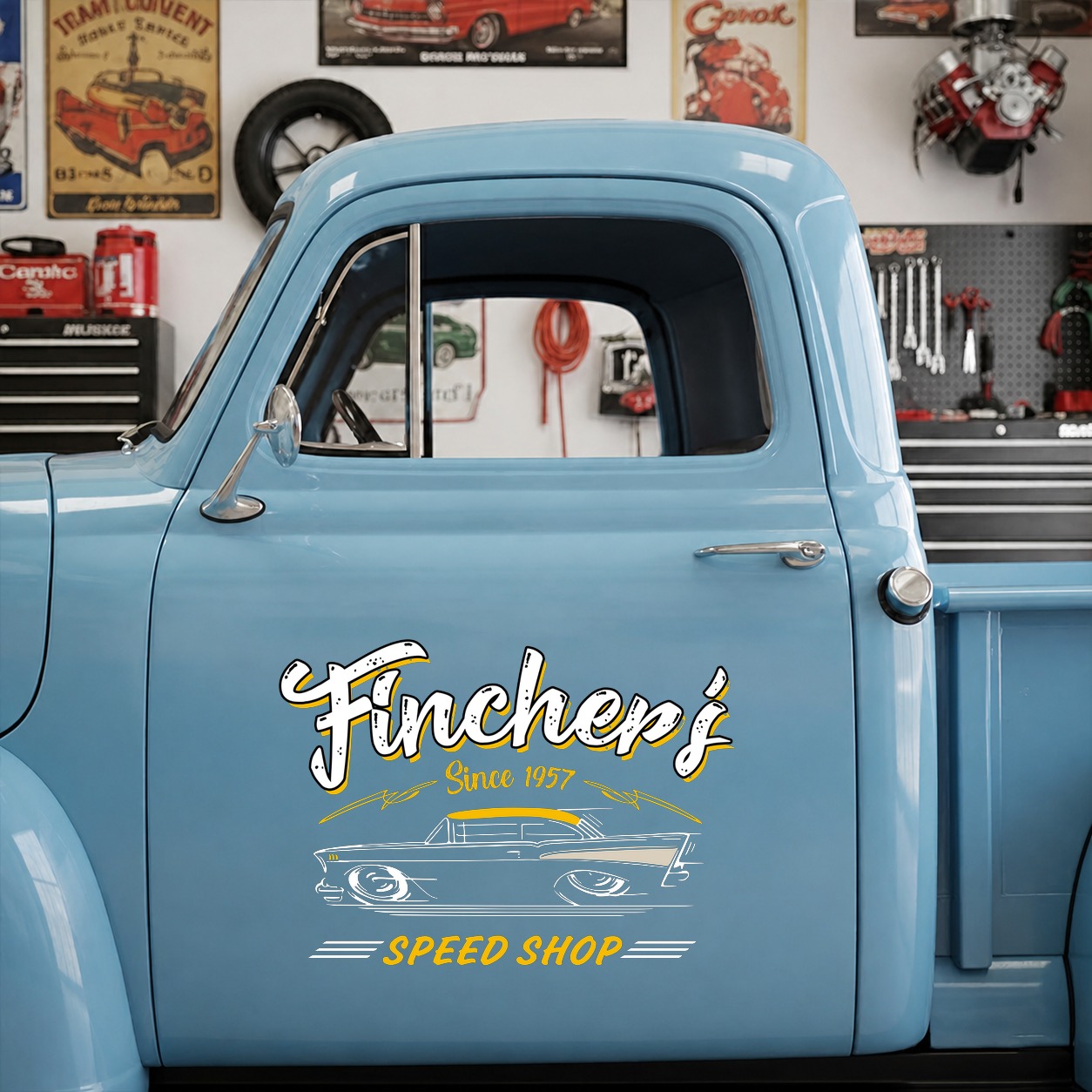personalized lowbrow garage | hot rod garage | speed shop | pinstripe vinyl stickers 09746 - Image 6