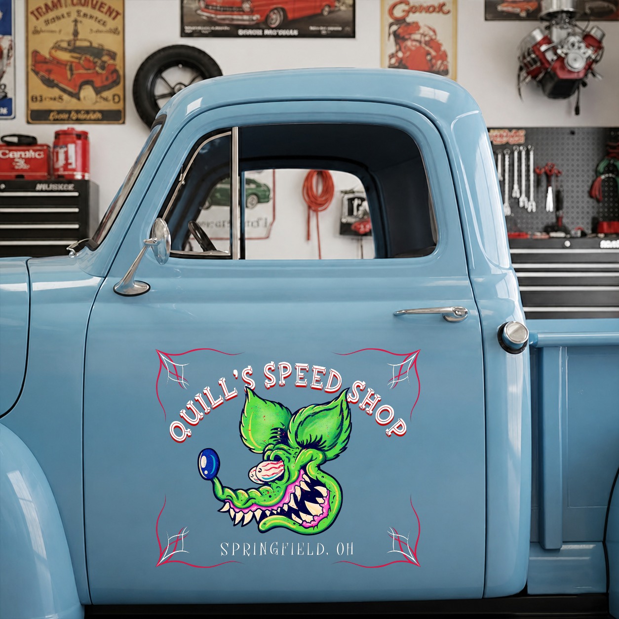 personalized hot rod garage | kustom kulture | low brow art vinyl stickers 09772 - Image 6