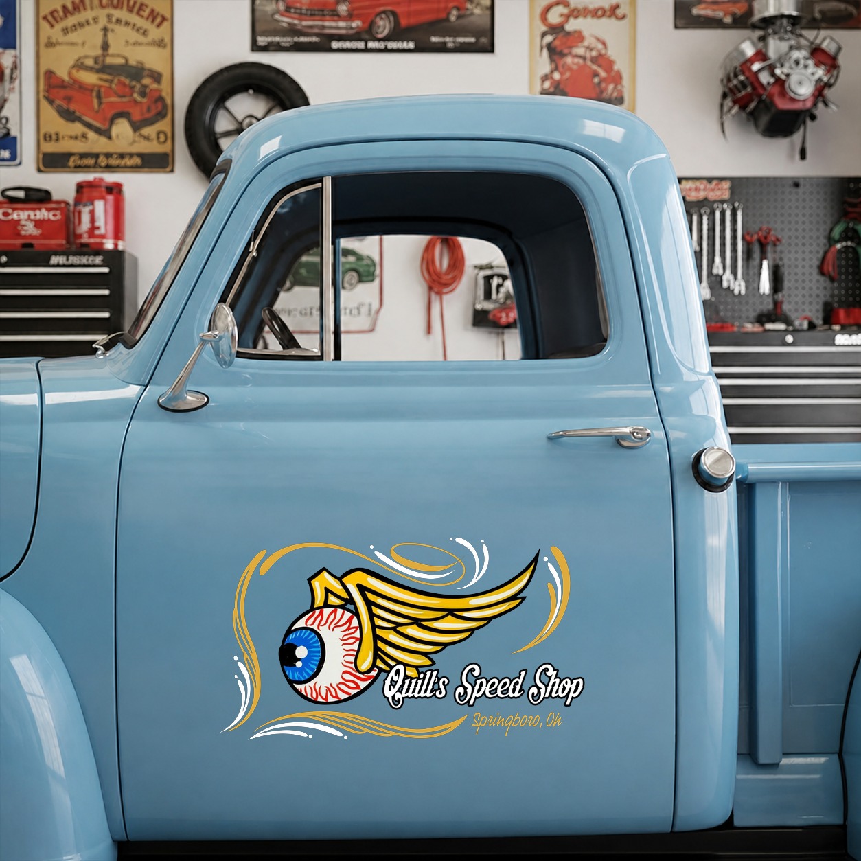 personalized flying eyeball | hot rod garage | pinstriping vinyl stickers 09795 - Image 6