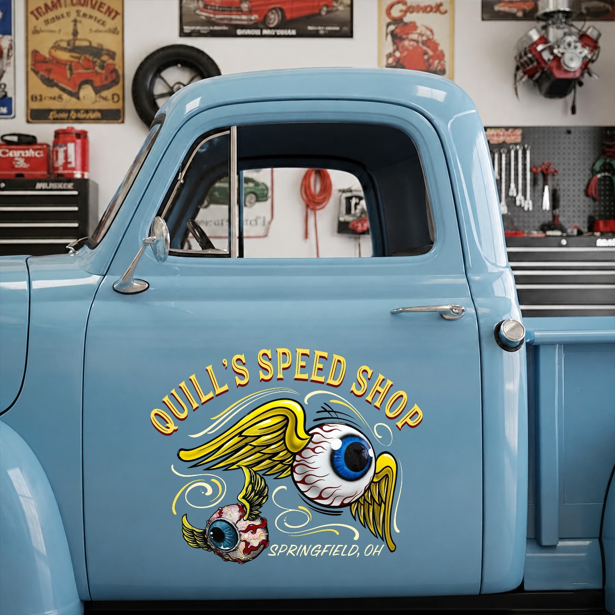 personalized flying eyeball | hot rod garage | pinstriping vinyl stickers 09796 - Image 7