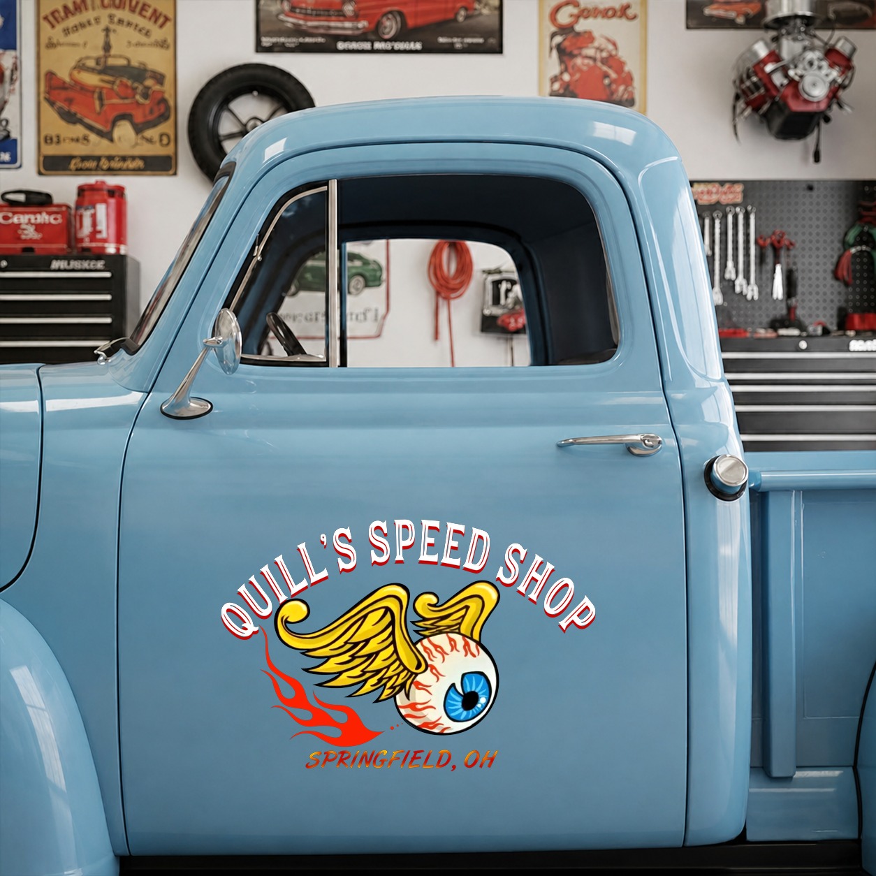 personalized flying eyeball | hot rod garage | pinstriping vinyl stickers 09797 - Image 6